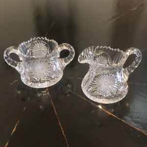Vintage Elegant Cut Etched Glass Creamer and Sugar Bowl Set